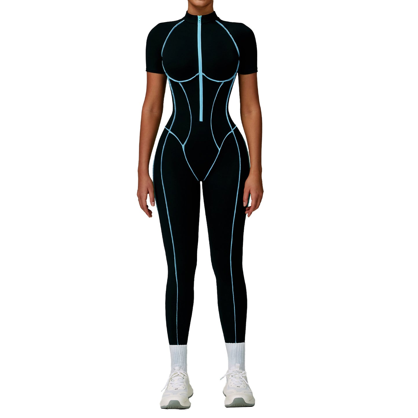Contrast Color Yoga Workout Clothes Hollow-out Beauty Back Tight Jumpsuit